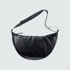 UNIQLO Faux Leather Round Shoulder Bag Black Half Moon Dumpling Purse